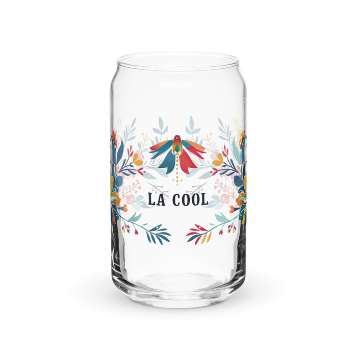 La Cool Exclusive Art Piece Can-Shaped Glass Home Office Work Mexican Spanish Pride Gift Cup One-Of-A-Kind Calligraphy Glass | L2 Mexicada 16 oz