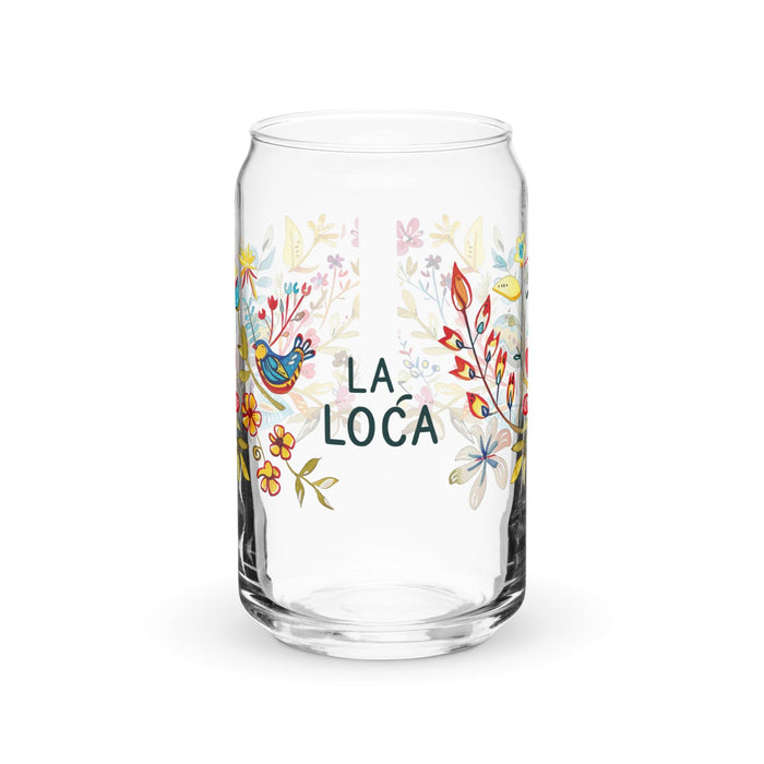 La Loca Exclusive Art Piece Can-Shaped Glass Home Office Work Mexican Spanish Pride Gift Cup One-Of-A-Kind Calligraphy Glass | L7 Mexicada 16 oz