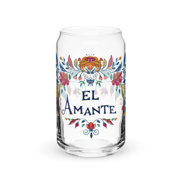 El Amante Exclusive Art Piece Can-Shaped Glass Home Office Work Mexican Spanish Pride Gift Cup One-Of-A-Kind Calligraphy Glass | E4 Mexicada 16 oz