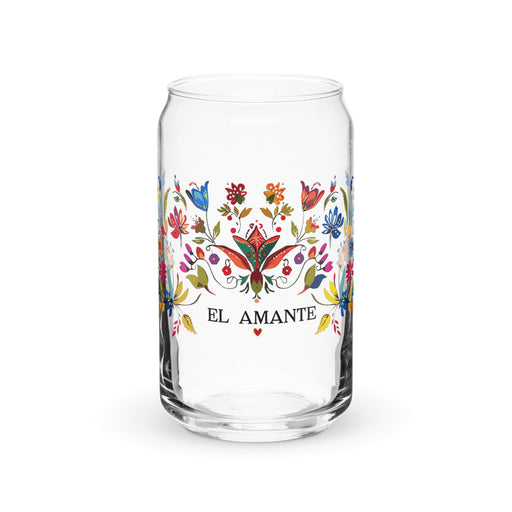 El Amante Exclusive Art Piece Can-Shaped Glass Home Office Work Mexican Spanish Pride Gift Cup One-Of-A-Kind Calligraphy Glass | E6 Mexicada 16 oz