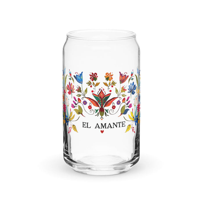 El Amante Exclusive Art Piece Can-Shaped Glass Home Office Work Mexican Spanish Pride Gift Cup One-Of-A-Kind Calligraphy Glass | E6 Mexicada 16 oz