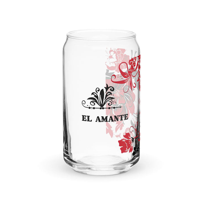 El Amante Exclusive Art Piece Can-Shaped Glass Home Office Work Mexican Spanish Pride Gift Cup One-Of-A-Kind Calligraphy Glass | E8 Mexicada 16 oz