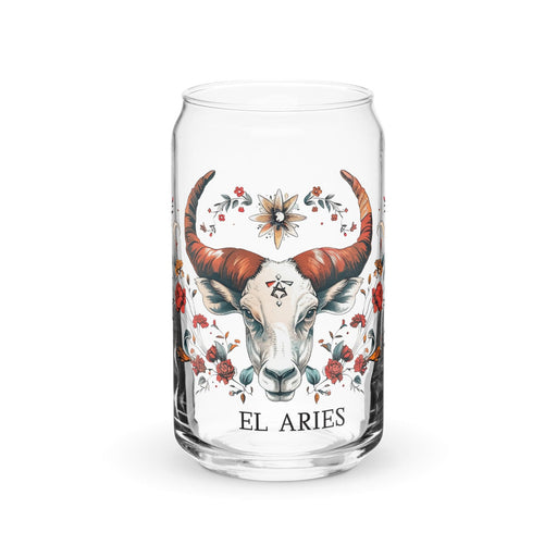 El Aries Exclusive Art Piece Can-Shaped Glass Home Office Work Mexican Spanish Pride Gift Cup One-Of-A-Kind Calligraphy Glass | E2 Mexicada 16 oz