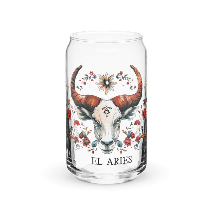 El Aries Exclusive Art Piece Can-Shaped Glass Home Office Work Mexican Spanish Pride Gift Cup One-Of-A-Kind Calligraphy Glass | E2 Mexicada 16 oz