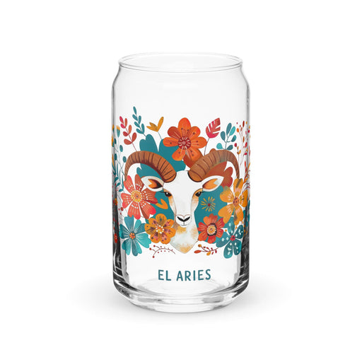 El Aries Exclusive Art Piece Can-Shaped Glass Home Office Work Mexican Spanish Pride Gift Cup One-Of-A-Kind Calligraphy Glass | E7 Mexicada 16 oz