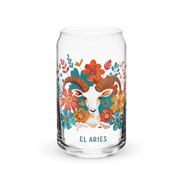 El Aries Exclusive Art Piece Can-Shaped Glass Home Office Work Mexican Spanish Pride Gift Cup One-Of-A-Kind Calligraphy Glass | E7 Mexicada 16 oz