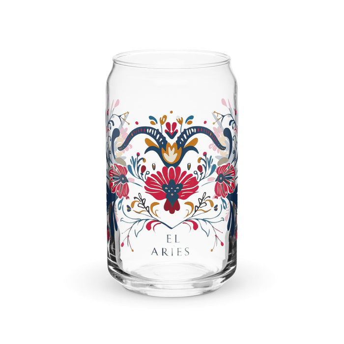 El Aries Exclusive Art Piece Can-Shaped Glass Home Office Work Mexican Spanish Pride Gift Cup One-Of-A-Kind Calligraphy Glass | E13 Mexicada 16 oz