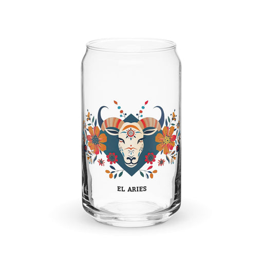 El Aries Exclusive Art Piece Can-Shaped Glass Home Office Work Mexican Spanish Pride Gift Cup One-Of-A-Kind Calligraphy Glass | E14 Mexicada 16 oz