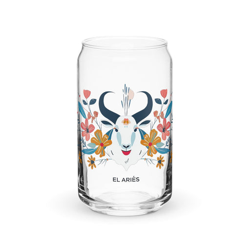 El Aries Exclusive Art Piece Can-Shaped Glass Home Office Work Mexican Spanish Pride Gift Cup One-Of-A-Kind Calligraphy Glass | E16 Mexicada 16 oz