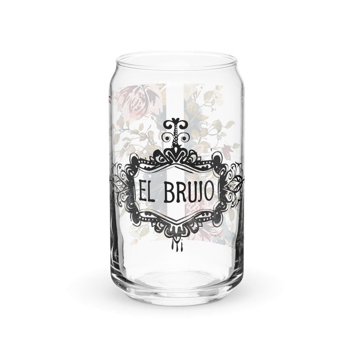 El Brujo Exclusive Art Piece Can-Shaped Glass Home Office Work Mexican Spanish Pride Gift Cup One-Of-A-Kind Calligraphy Glass | E2 Mexicada 16 oz