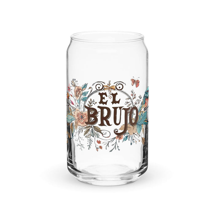 El Brujo Exclusive Art Piece Can-Shaped Glass Home Office Work Mexican Spanish Pride Gift Cup One-Of-A-Kind Calligraphy Glass | E6 Mexicada 16 oz