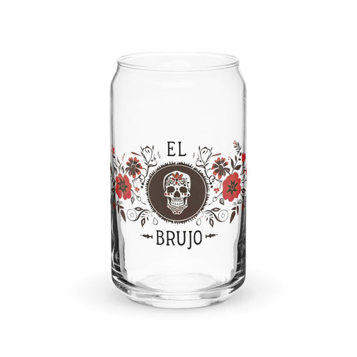 El Brujo Exclusive Art Piece Can-Shaped Glass Home Office Work Mexican Spanish Pride Gift Cup One-Of-A-Kind Calligraphy Glass | E7 Mexicada 16 oz