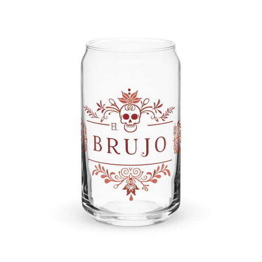 El Brujo Exclusive Art Piece Can-Shaped Glass Home Office Work Mexican Spanish Pride Gift Cup One-Of-A-Kind Calligraphy Glass | E10 Mexicada 16 oz