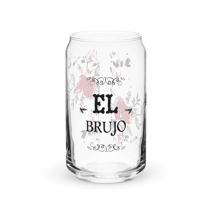 El Brujo Exclusive Art Piece Can-Shaped Glass Home Office Work Mexican Spanish Pride Gift Cup One-Of-A-Kind Calligraphy Glass | E13 Mexicada 16 oz