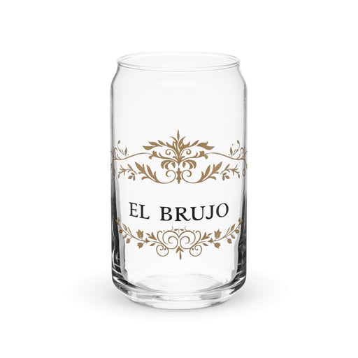 El Brujo Exclusive Art Piece Can-Shaped Glass Home Office Work Mexican Spanish Pride Gift Cup One-Of-A-Kind Calligraphy Glass | E14 Mexicada 16 oz