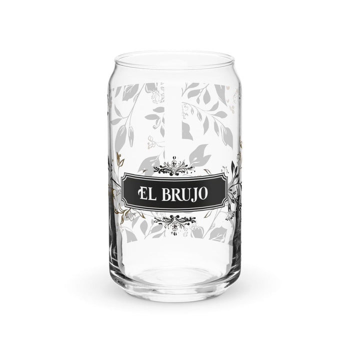 El Brujo Exclusive Art Piece Can-Shaped Glass Home Office Work Mexican Spanish Pride Gift Cup One-Of-A-Kind Calligraphy Glass | E15 Mexicada 16 oz