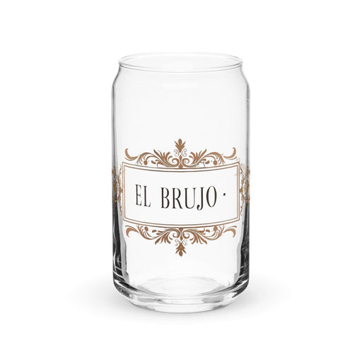 El Brujo Exclusive Art Piece Can-Shaped Glass Home Office Work Mexican Spanish Pride Gift Cup One-Of-A-Kind Calligraphy Glass | E18 Mexicada 16 oz