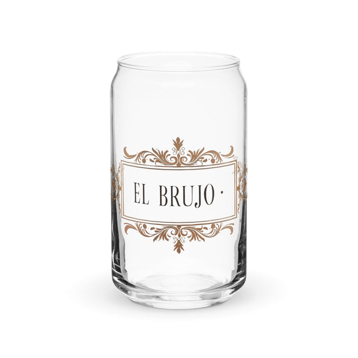 El Brujo Exclusive Art Piece Can-Shaped Glass Home Office Work Mexican Spanish Pride Gift Cup One-Of-A-Kind Calligraphy Glass | E18 Mexicada 16 oz