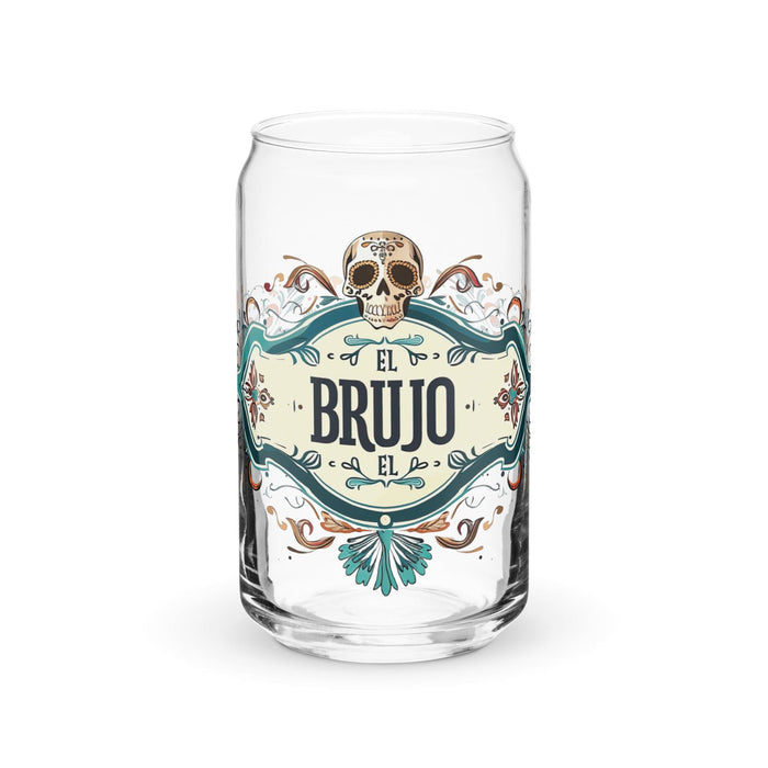 El Brujo Exclusive Art Piece Can-Shaped Glass Home Office Work Mexican Spanish Pride Gift Cup One-Of-A-Kind Calligraphy Glass | E19 Mexicada 16 oz