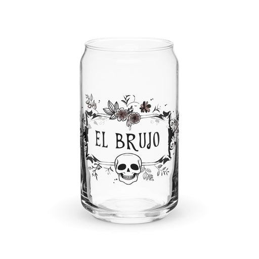 El Brujo Exclusive Art Piece Can-Shaped Glass Home Office Work Mexican Spanish Pride Gift Cup One-Of-A-Kind Calligraphy Glass | E20 Mexicada 16 oz