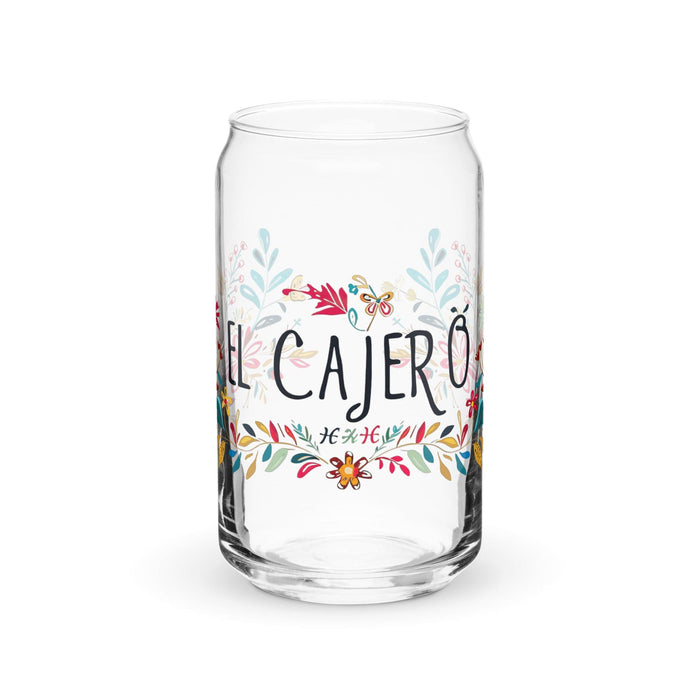 El Cajero Exclusive Art Piece Can-Shaped Glass Home Office Work Mexican Spanish Pride Gift Cup One-Of-A-Kind Calligraphy Glass | E5 Mexicada 16 oz