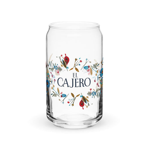 El Cajero Exclusive Art Piece Can-Shaped Glass Home Office Work Mexican Spanish Pride Gift Cup One-Of-A-Kind Calligraphy Glass | E6 Mexicada 16 oz