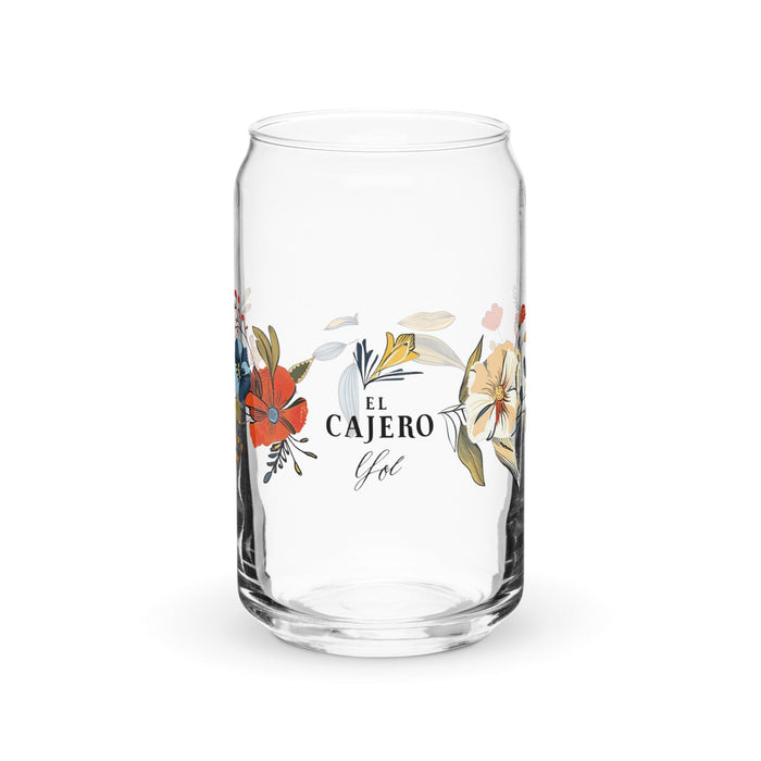 El Cajero Exclusive Art Piece Can-Shaped Glass Home Office Work Mexican Spanish Pride Gift Cup One-Of-A-Kind Calligraphy Glass | E8 Mexicada 16 oz