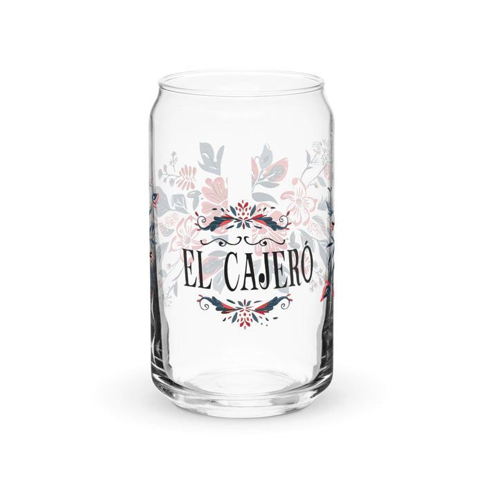 El Cajero Exclusive Art Piece Can-Shaped Glass Home Office Work Mexican Spanish Pride Gift Cup One-Of-A-Kind Calligraphy Glass | E11 Mexicada 16 oz