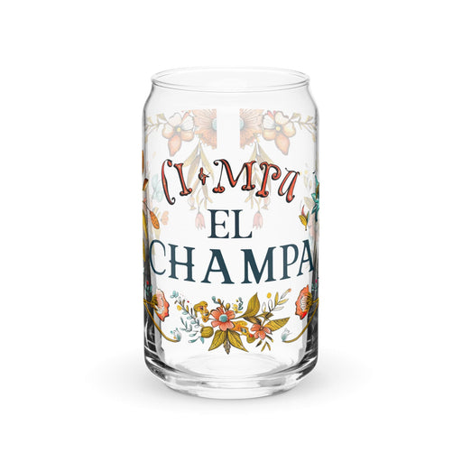 El Champa Exclusive Art Piece Can-Shaped Glass Home Office Work Mexican Spanish Pride Gift Cup One-Of-A-Kind Calligraphy Glass | E1 Mexicada 16 oz