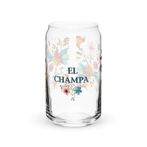 El Champa Exclusive Art Piece Can-Shaped Glass Home Office Work Mexican Spanish Pride Gift Cup One-Of-A-Kind Calligraphy Glass | E2 Mexicada 16 oz