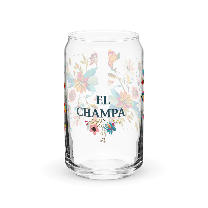 El Champa Exclusive Art Piece Can-Shaped Glass Home Office Work Mexican Spanish Pride Gift Cup One-Of-A-Kind Calligraphy Glass | E2 Mexicada 16 oz