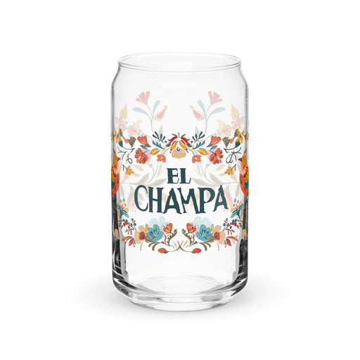 El Champa Exclusive Art Piece Can-Shaped Glass Home Office Work Mexican Spanish Pride Gift Cup One-Of-A-Kind Calligraphy Glass | E4 Mexicada 16 oz