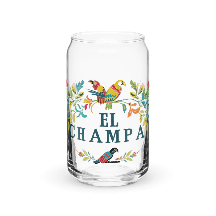 El Champa Exclusive Art Piece Can-Shaped Glass Home Office Work Mexican Spanish Pride Gift Cup One-Of-A-Kind Calligraphy Glass | E5 Mexicada 16 oz