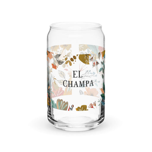 El Champa Exclusive Art Piece Can-Shaped Glass Home Office Work Mexican Spanish Pride Gift Cup One-Of-A-Kind Calligraphy Glass | E6 Mexicada 16 oz