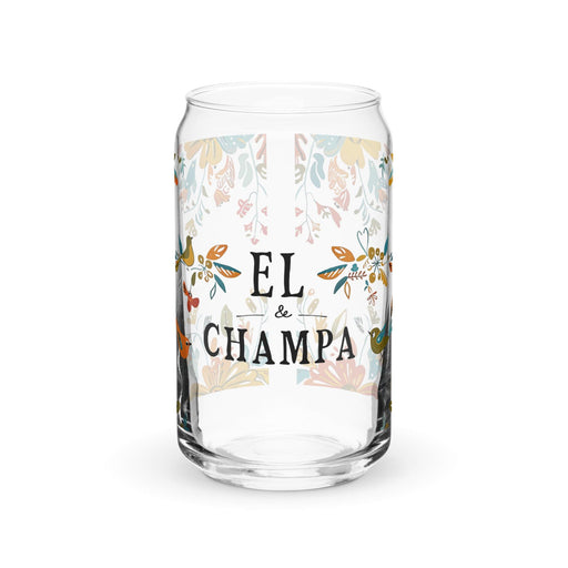 El Champa Exclusive Art Piece Can-Shaped Glass Home Office Work Mexican Spanish Pride Gift Cup One-Of-A-Kind Calligraphy Glass | E7 Mexicada 16 oz