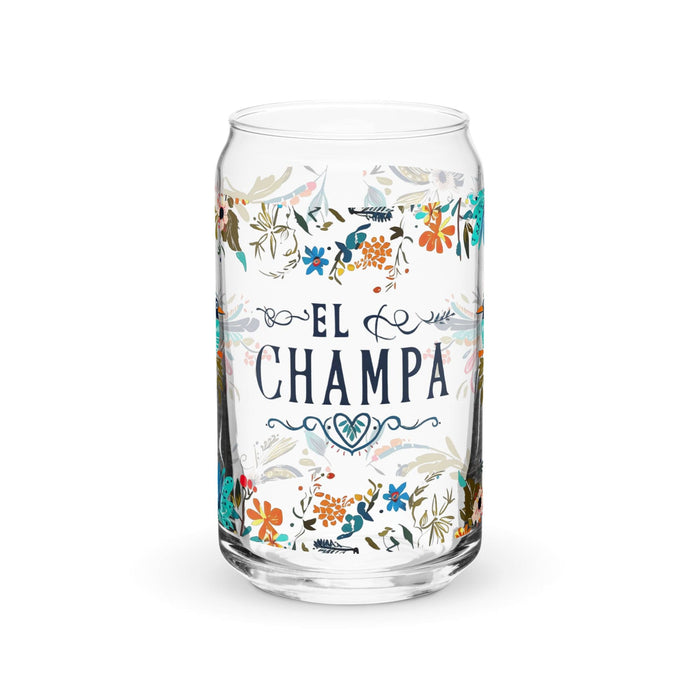 El Champa Exclusive Art Piece Can-Shaped Glass Home Office Work Mexican Spanish Pride Gift Cup One-Of-A-Kind Calligraphy Glass | E8 Mexicada 16 oz