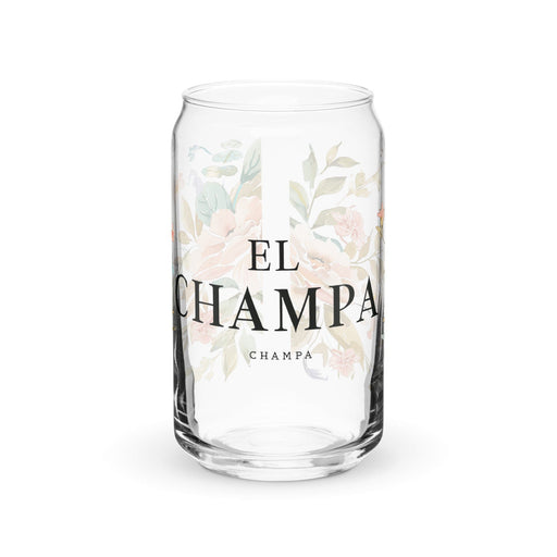 El Champa Exclusive Art Piece Can-Shaped Glass Home Office Work Mexican Spanish Pride Gift Cup One-Of-A-Kind Calligraphy Glass | E9 Mexicada 16 oz