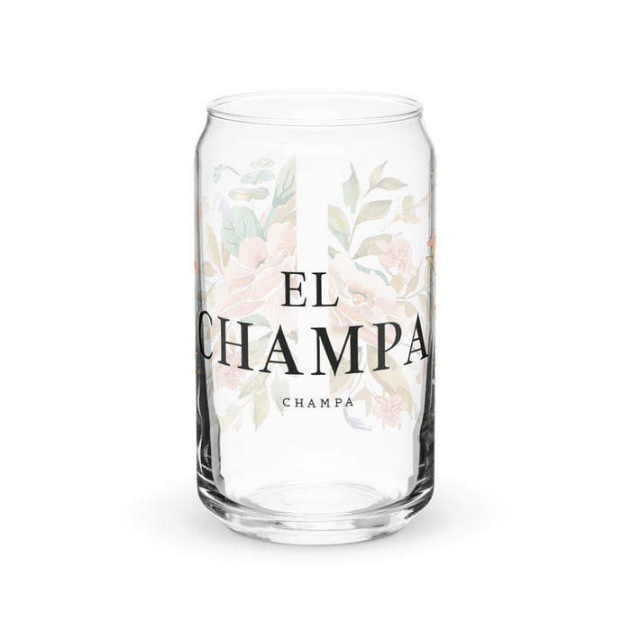 El Champa Exclusive Art Piece Can-Shaped Glass Home Office Work Mexican Spanish Pride Gift Cup One-Of-A-Kind Calligraphy Glass | E9 Mexicada 16 oz