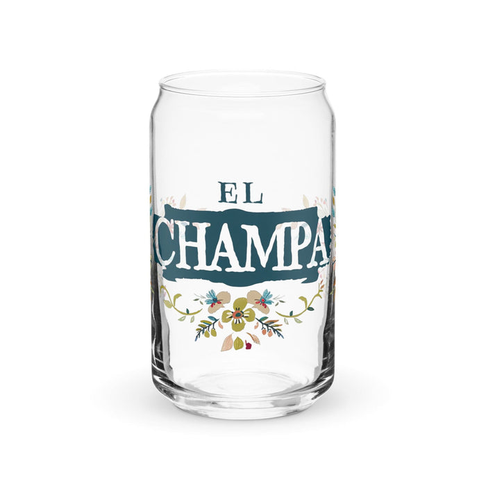 El Champa Exclusive Art Piece Can-Shaped Glass Home Office Work Mexican Spanish Pride Gift Cup One-Of-A-Kind Calligraphy Glass | E10 Mexicada 16 oz