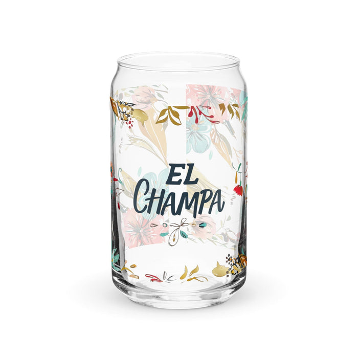 El Champa Exclusive Art Piece Can-Shaped Glass Home Office Work Mexican Spanish Pride Gift Cup One-Of-A-Kind Calligraphy Glass | E13 Mexicada 16 oz