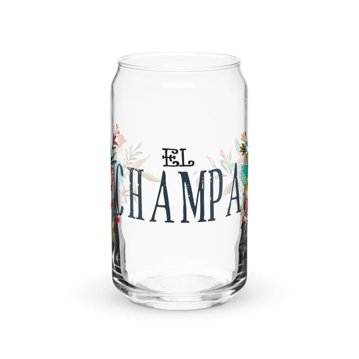 El Champa Exclusive Art Piece Can-Shaped Glass Home Office Work Mexican Spanish Pride Gift Cup One-Of-A-Kind Calligraphy Glass | E14 Mexicada 16 oz