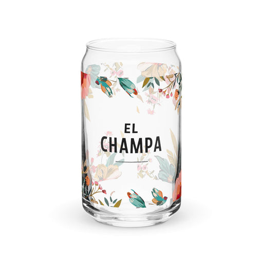 El Champa Exclusive Art Piece Can-Shaped Glass Home Office Work Mexican Spanish Pride Gift Cup One-Of-A-Kind Calligraphy Glass | E17 Mexicada 16 oz