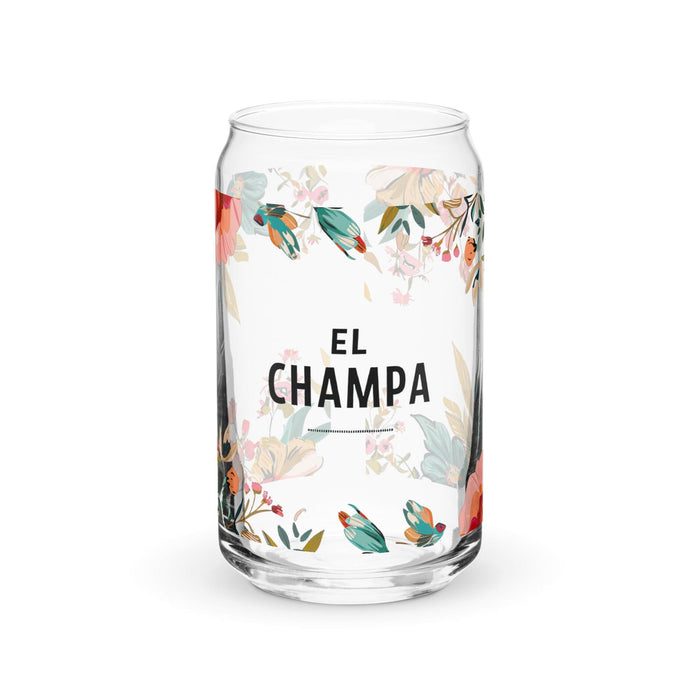 El Champa Exclusive Art Piece Can-Shaped Glass Home Office Work Mexican Spanish Pride Gift Cup One-Of-A-Kind Calligraphy Glass | E17 Mexicada 16 oz