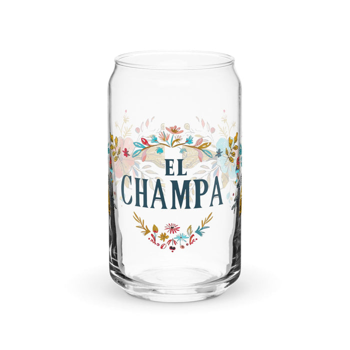 El Champa Exclusive Art Piece Can-Shaped Glass Home Office Work Mexican Spanish Pride Gift Cup One-Of-A-Kind Calligraphy Glass | E18 Mexicada 16 oz