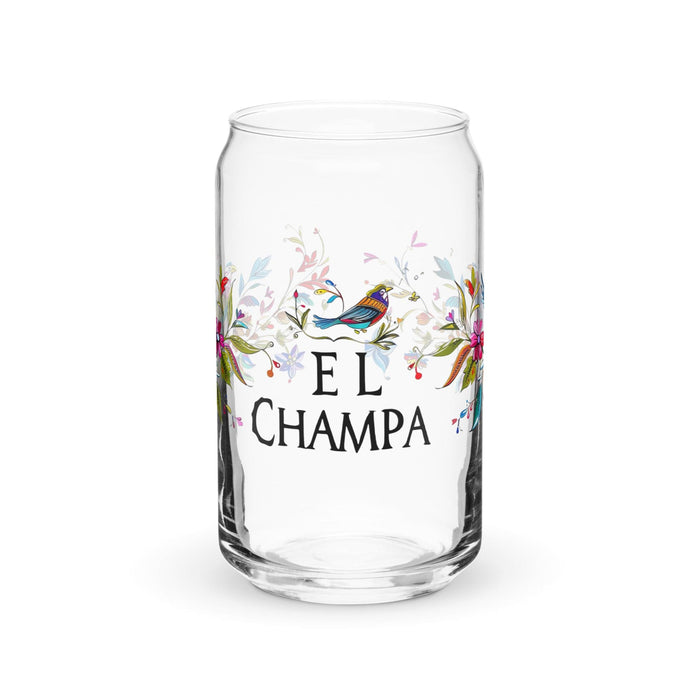 El Champa Exclusive Art Piece Can-Shaped Glass Home Office Work Mexican Spanish Pride Gift Cup One-Of-A-Kind Calligraphy Glass | E19 Mexicada 16 oz