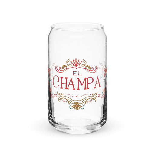 El Champa Exclusive Art Piece Can-Shaped Glass Home Office Work Mexican Spanish Pride Gift Cup One-Of-A-Kind Calligraphy Glass | E20 Mexicada 16 oz