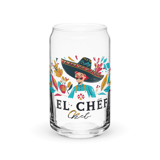 El Chef Exclusive Art Piece Can-Shaped Glass Home Office Work Mexican Spanish Pride Gift Cup One-Of-A-Kind Calligraphy Glass | E1 Mexicada 16 oz