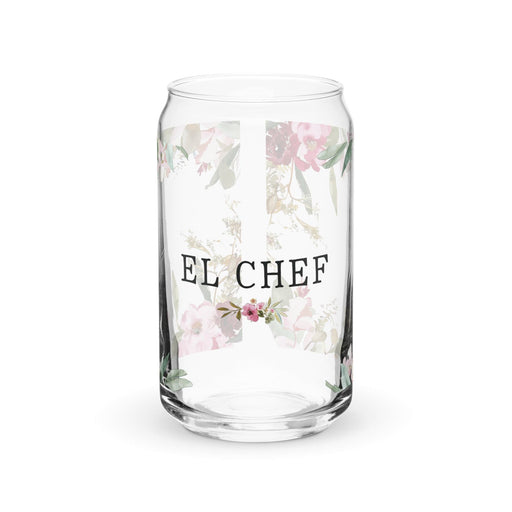 El Chef Exclusive Art Piece Can-Shaped Glass Home Office Work Mexican Spanish Pride Gift Cup One-Of-A-Kind Calligraphy Glass | E5 Mexicada 16 oz