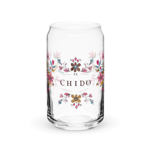 El Chido Exclusive Art Piece Can-Shaped Glass Home Office Work Mexican Spanish Pride Gift Cup One-Of-A-Kind Calligraphy Glass | E1 Mexicada 16 oz