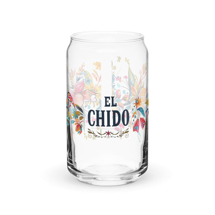 El Chido Exclusive Art Piece Can-Shaped Glass Home Office Work Mexican Spanish Pride Gift Cup One-Of-A-Kind Calligraphy Glass | E2 Mexicada 16 oz